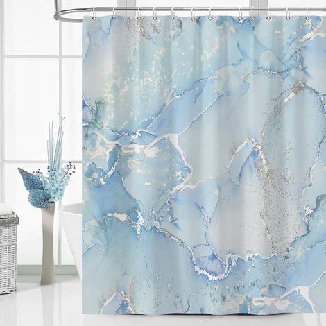 Rideau de Douche en marbre Bleu Texture Bleu Clair Cracks Rideaux de Douche de Luxe avec Crochet pour Bthroom Décor Art d'encre Moderne Baignoire esthétique Rideau 180x180cm (1/5)