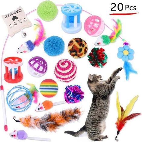 20 pièces jouets pour chats chats d\'intérieur chatons teaser baguette pour chat tunnel jouet souris et balles pour animaux de (1/4)