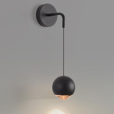Applique murale globe, applique murale boule en métal noir avec abat-jour en verre, mini applique murale de chevet, appliques murales LED modernes - 7W - 3 modes de couleur, appliques murales d’éclair (1/5)