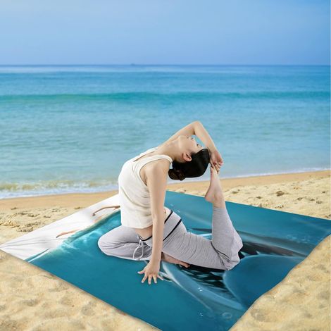 Couverture de plage imperméable et anti-sable, grand tapis de plage de pique-nique, couverture de yoga pliable portable pour voyage, camping, randonnée, pelouse, parc(183x215cm) (1/5)