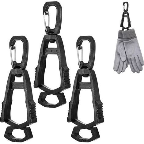 Lot de 3 pinces de maintien pour gants – Serre-gants de sécurité pratique – 10,5 x 3,5 x 1,5 cm – Compatible gants de travail, de ceinture et de rangement – Noir (1/5)