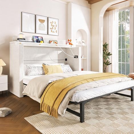 Cadre de lit beige en lin 201,5 x 150 x 95,5 cm (1/5)