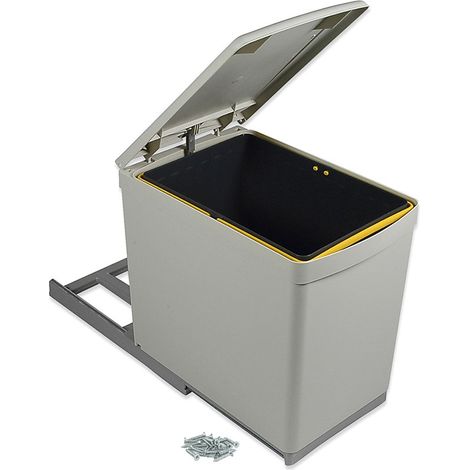 Emuca – Poubelle automatique 16L – Couvercle à ouverture automatique – Conteneur gris pour recyclage – Installation dans meubles de cuisine