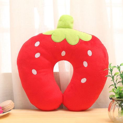 Oreiller en peluche en forme de U, motif dessin animé, coussin de soutien cervical créatif, cadeau publicitaire, oreiller de voyage pour la sieste - motif fraise - universel