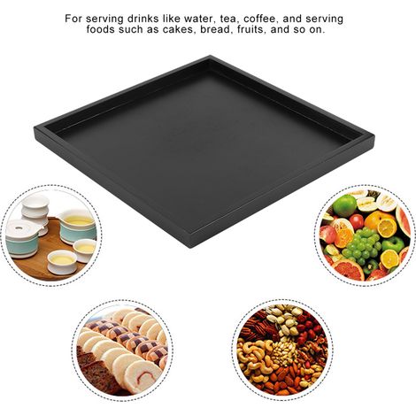 Plateau à thé rectangulaire en bois, service à thé en bois, plateau à tasses, plateau de rangement, assiette en bambou, assiette à dessert, noir. (1/4)