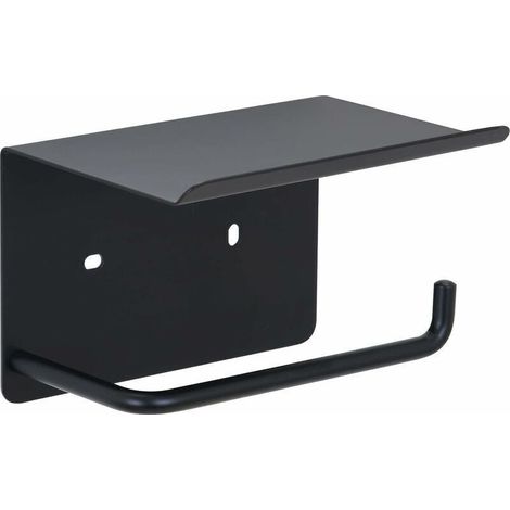 Porte-papier hygiénique avec étagère adhésive, porte-rouleau de papier sans perçage en acier inoxydable SUS 304, porte-papier hygiénique mural auto-adhésif pour salle de bain (noir) (1/5)