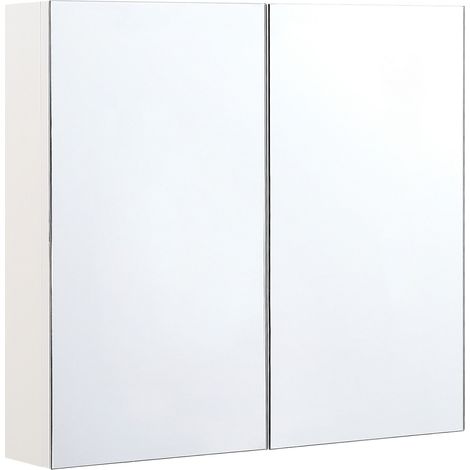 Armario de baño con espejo madera contrachapada blanca 80 x 70 cm de pared 2 puertas estantes almacenamiento Navarra (1/5)