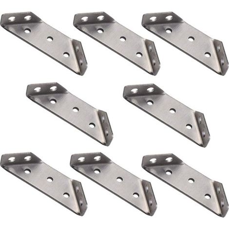 Lot de 8 équerres triangulaires en acier inoxydable avec vis, fixations d'angle pour étagères, armoires, bureaux, lits et meubles (1/5)