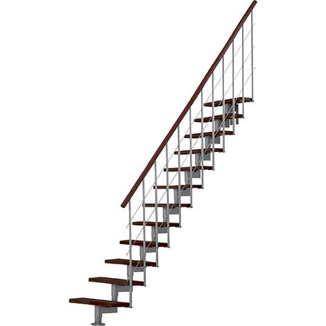 Viertelgewendelte Treppe 9 Stufen - erreichbare Höhe 1.66 bis 2.11m - Schwarze Struktur und Buchenfarbene Stufen - STYLE-I-SGMNOY-9