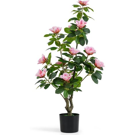 COSTWAY 100 CM Artificial Magnolia Tree Faux Flower Plant in Nursery Pot-Pink (1/5)