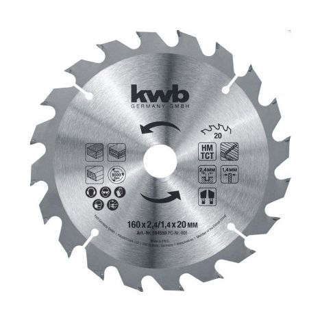 KWB LAME DE SCIE CIRCULAIRE 160 X 20 MM, FABRIQUÉE EN ALLEMAGNE, MANIABLE, SPÉCIALEMENT CONÇUE POUR LES MACHINES SANS FIL, UNIVE (1/2)