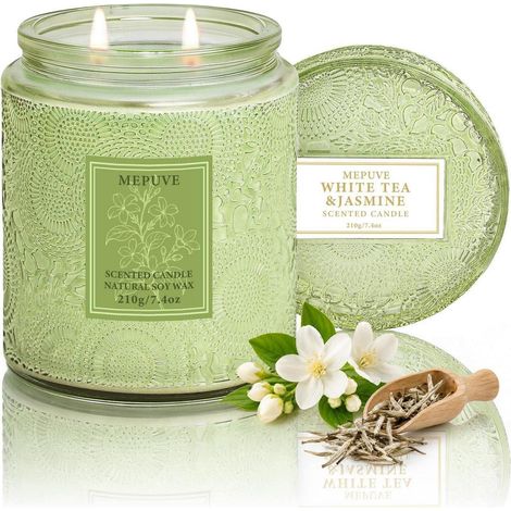Duftkerze Weißer Tee & Jasmin, 210g, Sojawachs, 2 Dochte, bis 50h Brenndauer