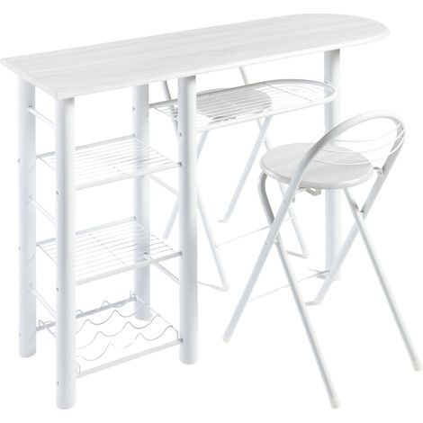 Pack Mesa Alta y 2 Taburetes Plegables Muebles de Cocina Bar Melamina Metal 40x87.5x120 cm (1/2)