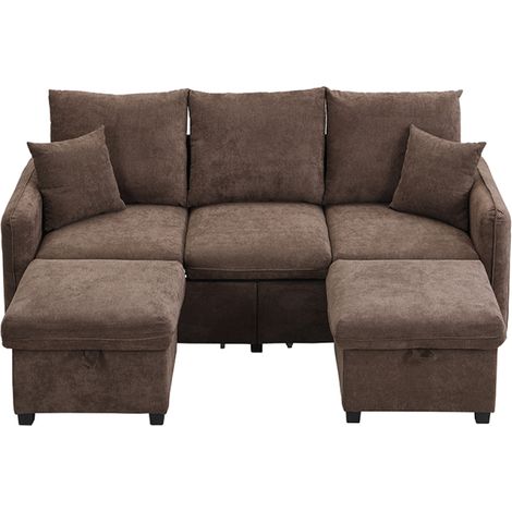 Multifunktionale Ecksofa U-Form-Dreisitzer Polster-Sofa mit Staufunktion – Inklusive Schubladen + Hocker mit Staufach, modular zerlegbares Sofa-Set mit Schlaffunktion, Chenille-Bezug (1/5)