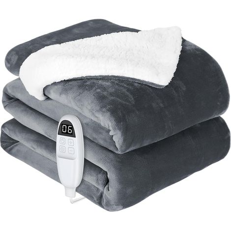 Couverture Chauffante, Plaid Chauffant 200 x 180 cm, 6 Niveaux de Chaleur, Minuterie de 10 Heures, Arrêt Automatique, Couverture Chauffante Electrique pour Lit, Canapé, Lavable en Machine