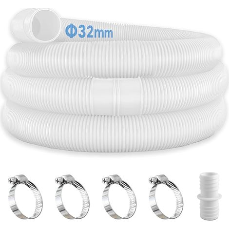 Lot de 2 tuyaux de piscine de 32 mm pour pompes de piscine avec 4 clips de sécurité et 1 raccord de tuyau, tuyau de piscine de 150 cm et 32 mm, pour pompe à filtre et piscine
