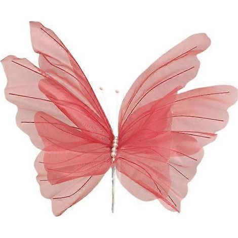 Grand papillon artificiel en gaze, simulation papillon 3D avec fausses perlesrouge (1/5)