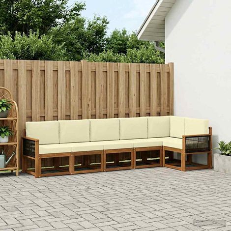 vidaXL Conjunto de sofás de exterior 6 uds. Natural y Crema Poliéster (1/5)