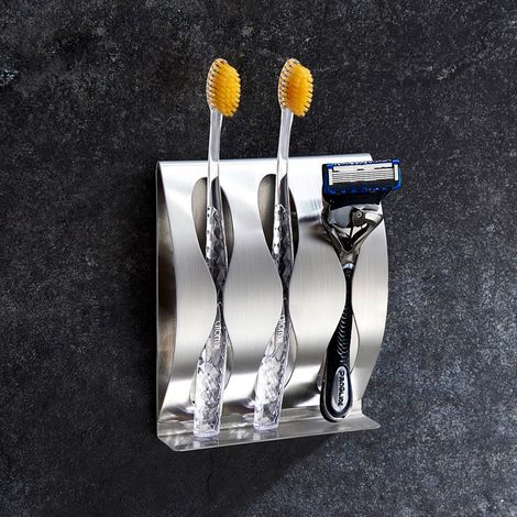 Wandmontierter Zahnbürstenhalter für das Badezimmer, aus robustem Edelstahl, Wandmontage ohne Bohren (V108 Dreiloch-Zahnbürstenhalter) (1/3)