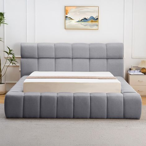 Lit-coffre avec rebords matelassés Challow 180x200cm Tissu Gris foncé