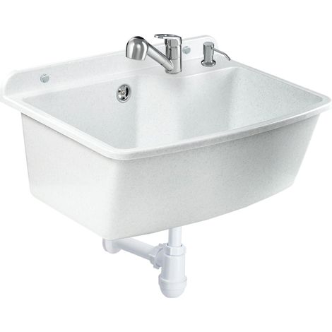 GOSPO Ausgussbecken mit ausziehbare Armatur, Waschbecken 61 x 44 x 23,5 cm, Waschtrog mit Seifenspen (1/5)