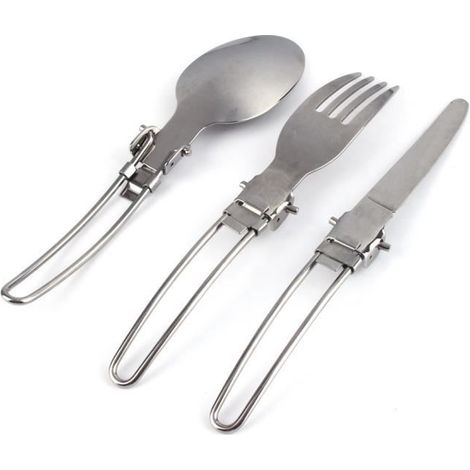 Ensemble de couverts pliants - Tbest - Acier inoxydable - Portable - Pratique - Hygiénique (1/4)