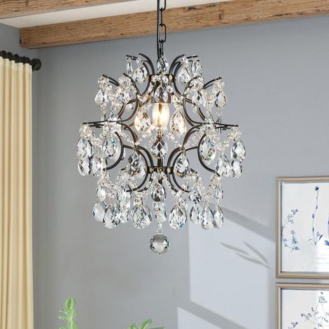 noir lustre moderne lustre cristal gouttes de pluie éclairage plafonnier salle à manger salle de bain chambre salon 1 E27 ampoule nécessaire D32cm H40cm (1/5)