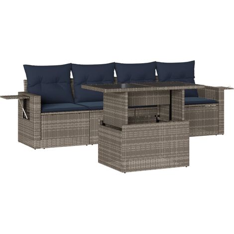 Maison Exclusive - 5-teiliges Gartensofa-Set mit Kissen, grau, Po (1/5)