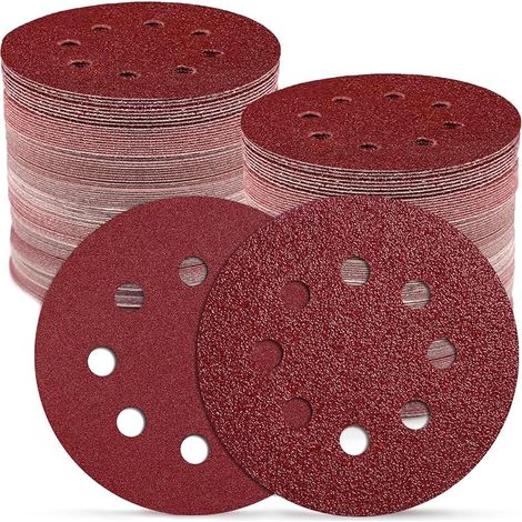 110Pcs Disque Abrasif 125mm, Disque Poncage 125mm(18 x40/60/80/100/120,10 x180/240 Grain),Papier Abrasif Rond 8 Trous Idéal pour Ponceuse Excentrique(Résister à l'usure, Ne Perd Pas Ses Grains) (1/5)