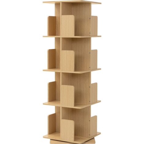 ML-Design Libreria Girevole a 360° 40x124,5x40 cm Effetto Legno di Quercia da Interno con 4 Ripiani e 16 Scomparti, Scaffale Angolare a Colonna Salvaspazio Mobile Multiuso per Casa e Ufficio Moderno