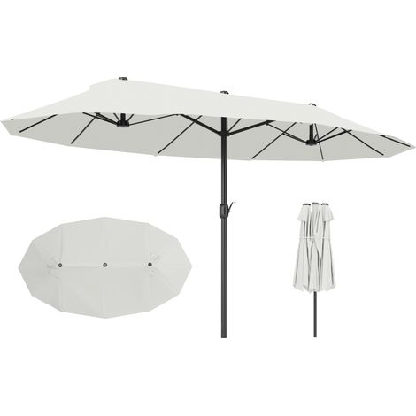 Parasol de Jardin Exterieur 4,6 x 2,7 m, Grand Parasol Double Rectangulaire avec Manivelle, Polyester 180 g/m², Crème (1/5)