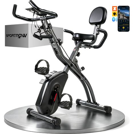 SPORTNOW bicicleta estática plegable ajustable 3 en 1 con respaldo y 8 niveles resistencia magnética bluetooth monitor lcd volante bandas sensor pulso (1/5)