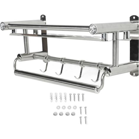 Étagère murale de salle de bain de 40 cm (15,7 po) en acier inoxydable 201 étanche et anticorrosion, avec crochets pour la douche. (1/5)