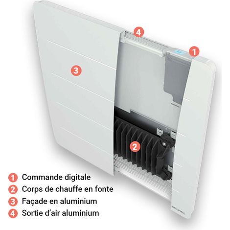 Atlantic – Radiateur à inertie 1500W horizontal – Corps en fonte – Commande digitale – Détection automatique – 529918 — vue 3