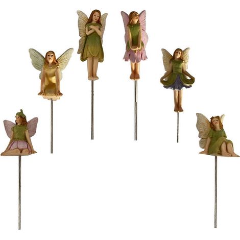 Mini-Feenfiguren-Set (6 Stück/Set) aus Kunstharz, Gartenfiguren mit Steckstäben, Miniaturstatuen für den Garten, Topfpflanzen, Bonsai-Dekoration, Kunstskulpturen