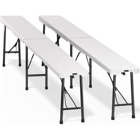CASARIA® 2er Set Bierbank Klappbar 8 Personen 180cm Kunststoff Klappbank Faltbar Biergarten Campingbank Bierbänke Bierbankgarnitur Gartenbank Weiß (1/5)