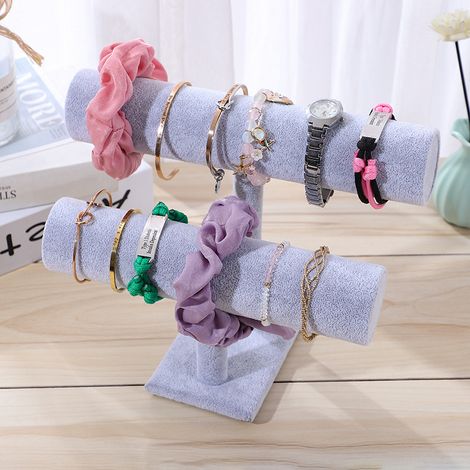 Support de bijoux élégant pour bracelets et scrunchies, rangement double rangée gris pour boutique ou maison (1/5)