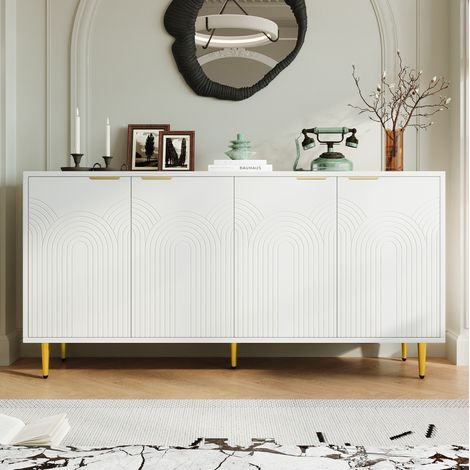 Credenza 4 ante 160 x 80 x 40 cm con ripiani regolabili, bianca DESVIAE (1/5)