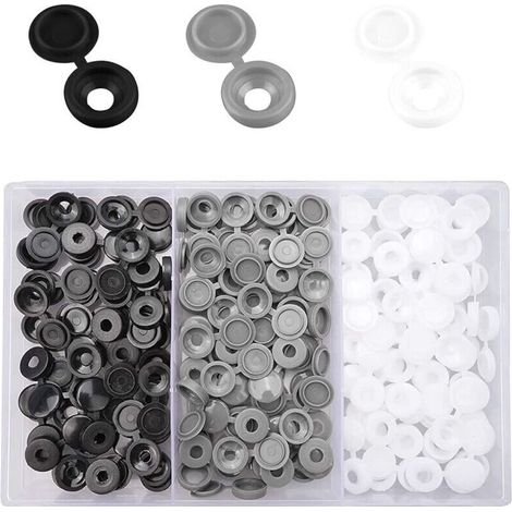 Cache Vis à Charnière en Plastique, 240 Pcs Capuchons Marron pour Nettoyeur de Poussière avec Boîte de Rangement (Noir, Blanc, Gris)