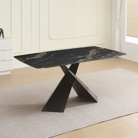 Tavolo Jarvis piano ceramica effetto marmo nero e gambe in geometriche e Incrociate 160x90x76H (1/2)