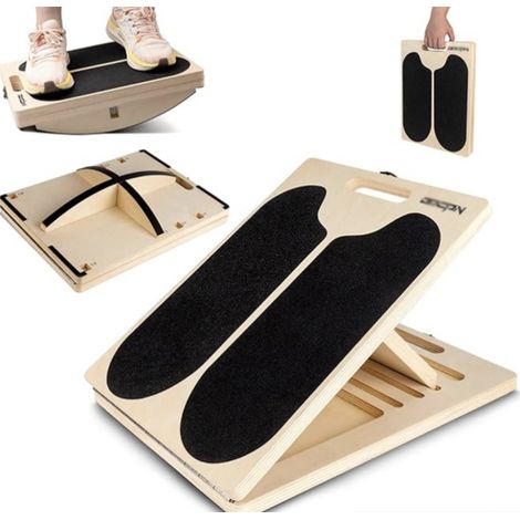 Planche d’étirement et de balance 2 en 1 en bois, planche à inclinaison réglable pour mollets et rééducation cheville (1/4)