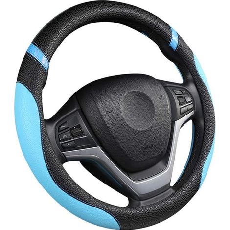 Coprivolante universale in pelle per donna, coprivolante per auto da 15 pollici (blu) (1/4)