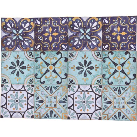 Set di 2 adesivi per piastrelle, decorativi, impermeabili, in ceramica, stile vintage retrò per cucina e bagno, verde scuro con bordo dorato -Crezuo