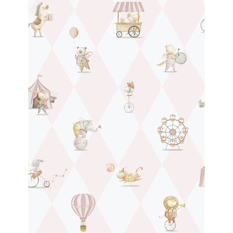 papier peint l'univers du cirque rose clair et blanc - Sanders & Sanders (1/3)