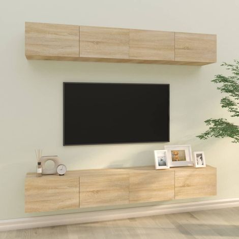 Lot de 4 Meubles TV muraux Banc TV de Salon,Design de luxe Chêne sonoma 100x30x30 cm -FR36476 (1/5)