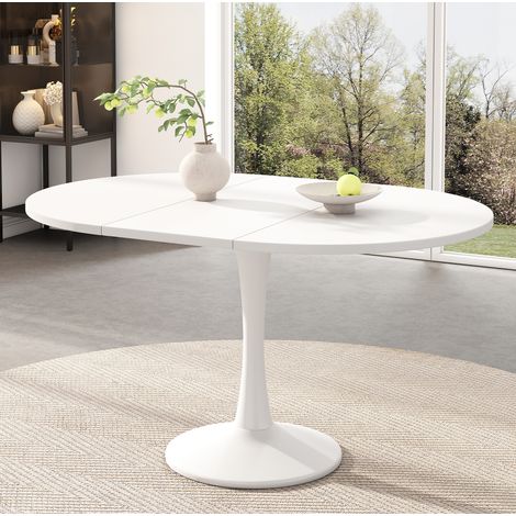 MEUBLIV Table à manger extensible 100/140x100 cm blanche – ovale, moderne (1/5)