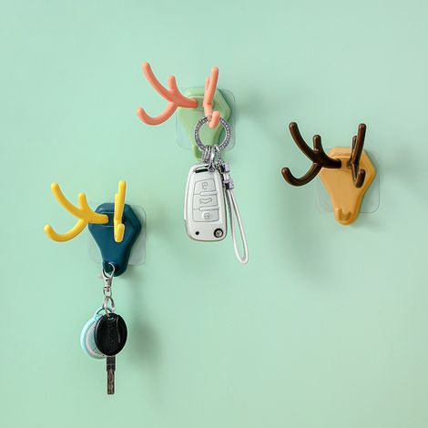 Set of 3 (blue+green+khaki) Deer Head Hooks Decorative Wall Key Holder Hooks Wall Hook Bathroom Kitc (1/4)