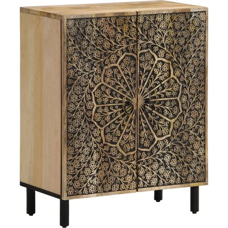 Armoire latérale rétro bois de manguier massif 60 x 33 x 75 cm grand espace de rangement décoration en bois naturel (1/5)