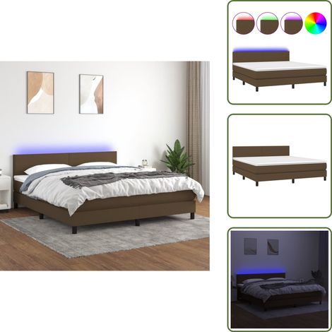 Sommier à lattes de lit matelas et LED Marron foncé 160x200 cm - Sommier Tapissier - Lit Avec Led - Matelas À Ressorts Ensachés - Tête De Lit Ajustable - Éclairage LED (1/5)