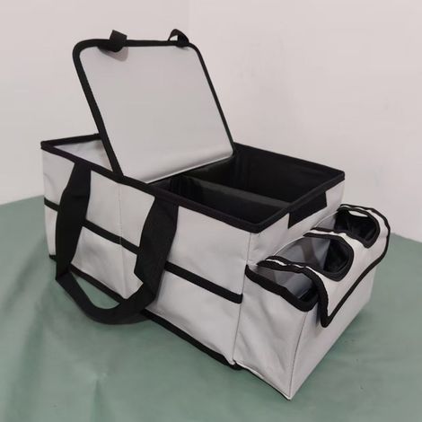 Organizador de maletero para coche, base antideslizante, múltiples compartimentos, plegable, con tapa para accesorios (blanco)
